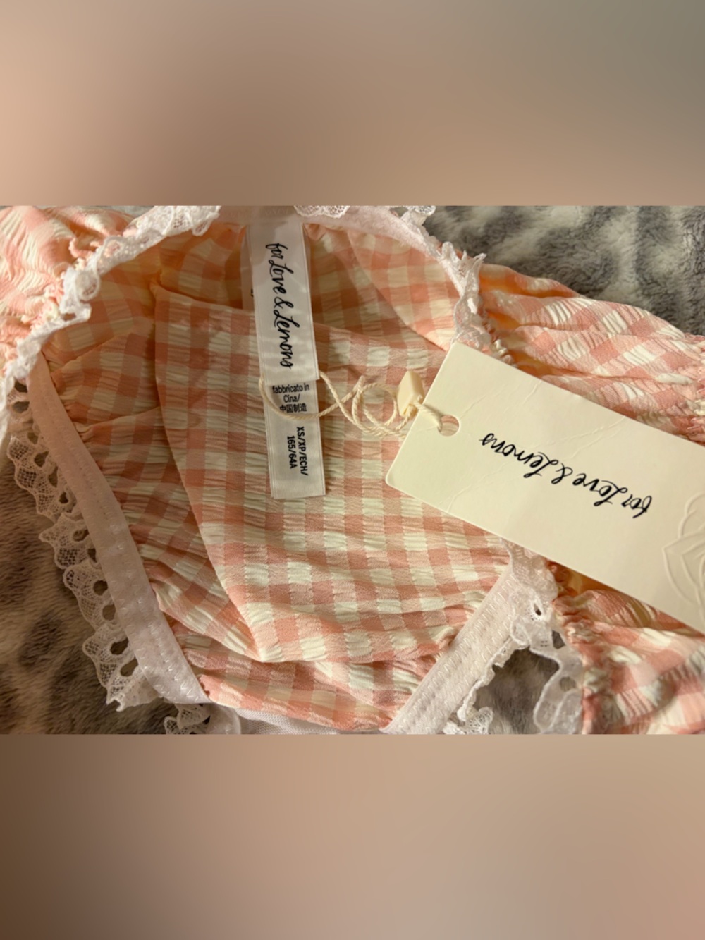 For Love & Lemons Petal Pink Gingham Cheeky Panty XS NWT - Picture 5 of 13